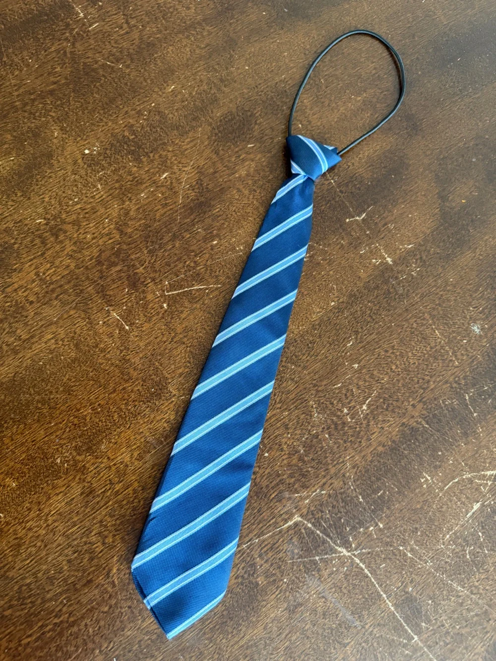 Set of 2 Boys Striped Black and White Tie + Dark/Light Blue Stripes Ties 4-6yo